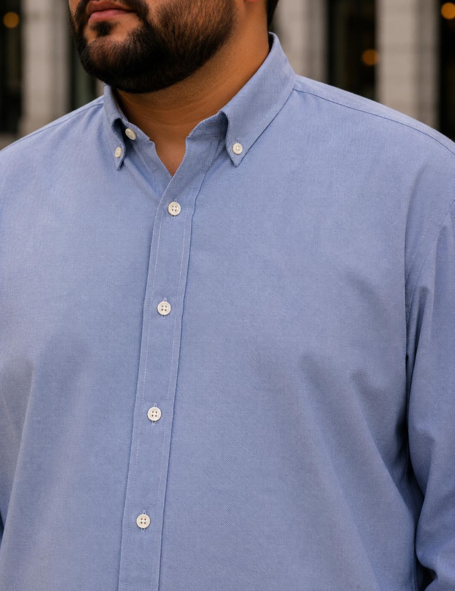 Ανδρικό σιέλ κλασικό πουκάμισο Oxford Plus Size CA2524S φωτογραφία